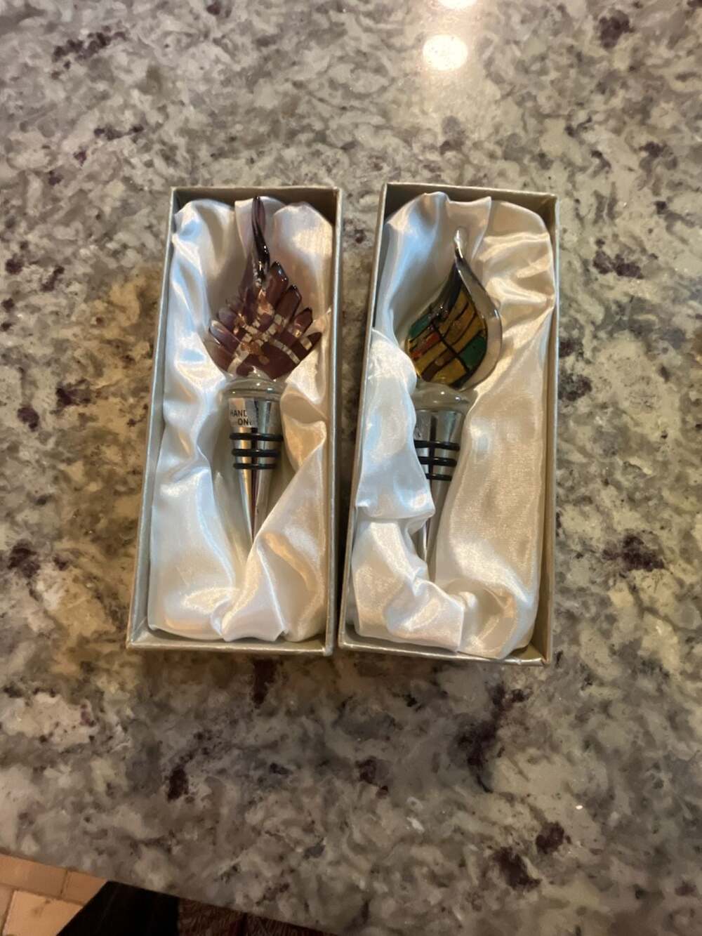 D'Lusso Designs Hand-Blown Art Glass Wine Bottle Stoppers Set of 2 in Gift Boxes